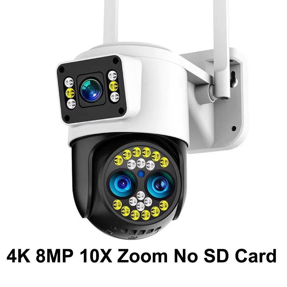 Yoosee 4K 8MP Three Lens Dual Screens 10X Optical Zoom IP66 Outdoor Waterproof Auto Tracking Two Way Audio Surveillance Cameras