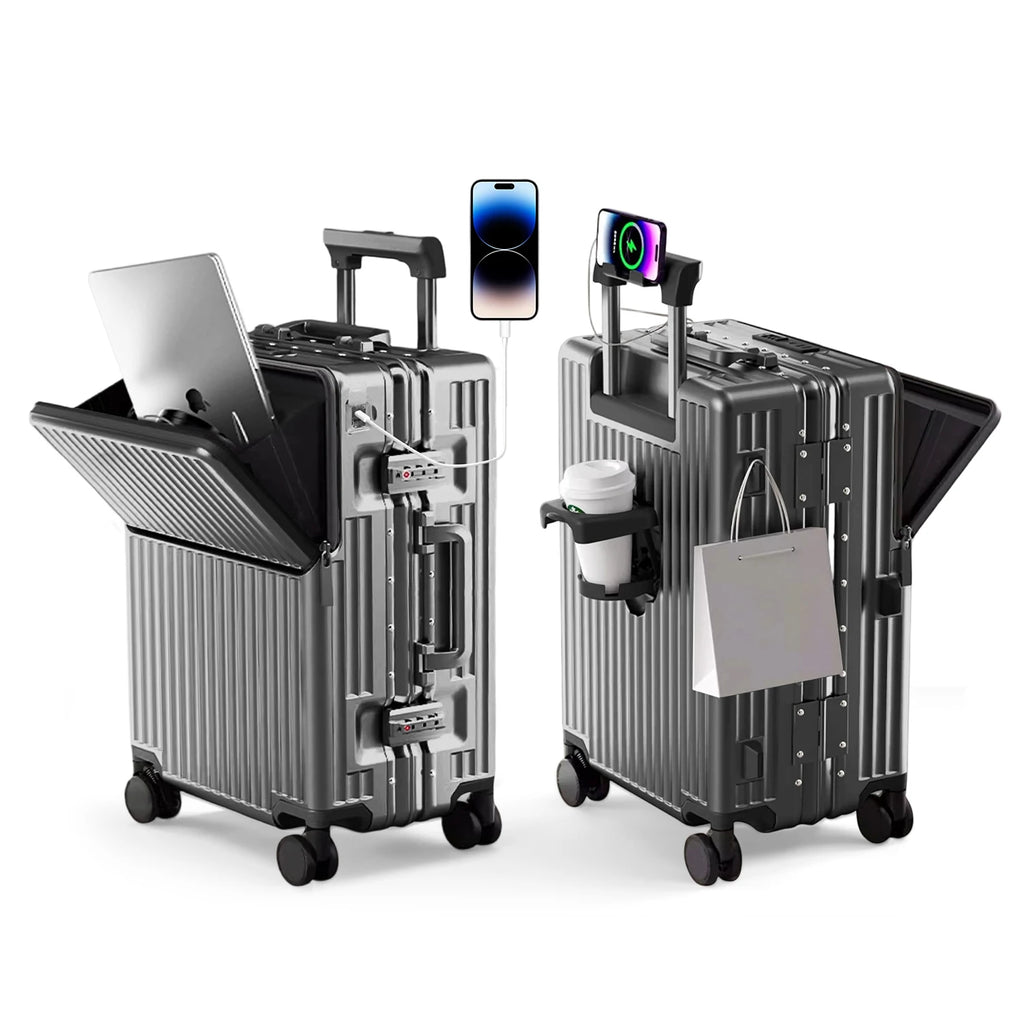 AIWEINY Aluminum Frame Suitcase PC Hard Shell Pressure-Resistant Travel Luggage, 360° Silent Swivel Wheels, with TSA Lock.