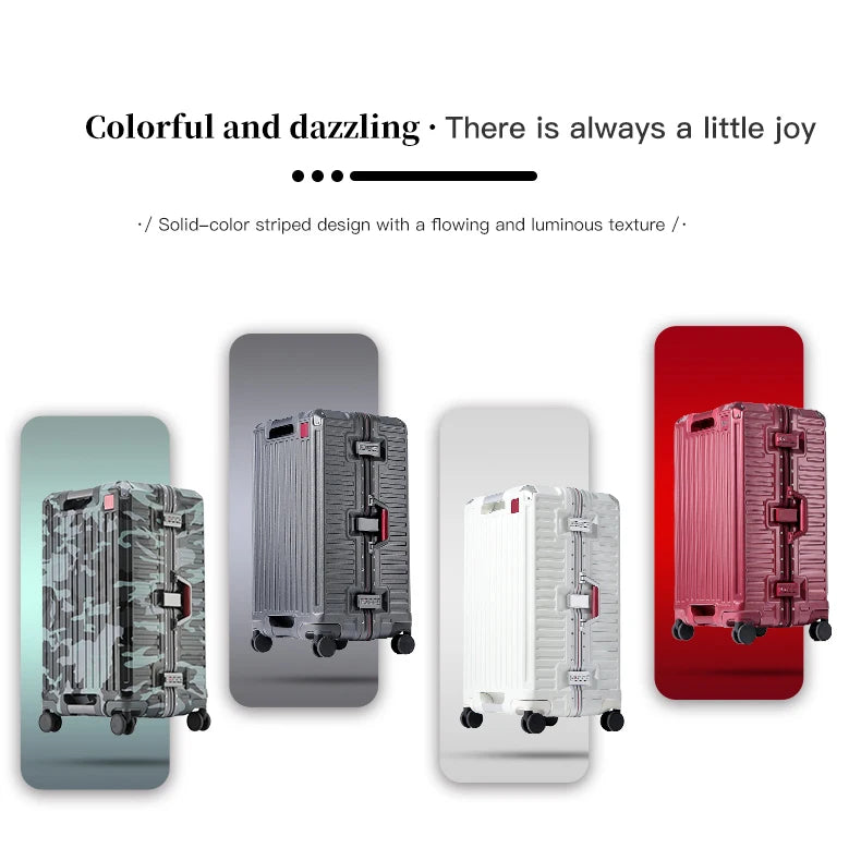 Suitcase Wide Handle Travel Suitcase Men 20 24 26 Carry-On Luggage Women PC Aluminum Frame Trolley Case