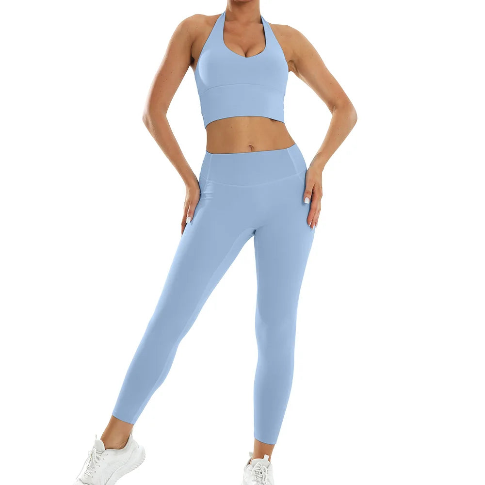 Women’s Seamless Yoga Set – Short Sleeve Crop Top & High-Waist Leggings