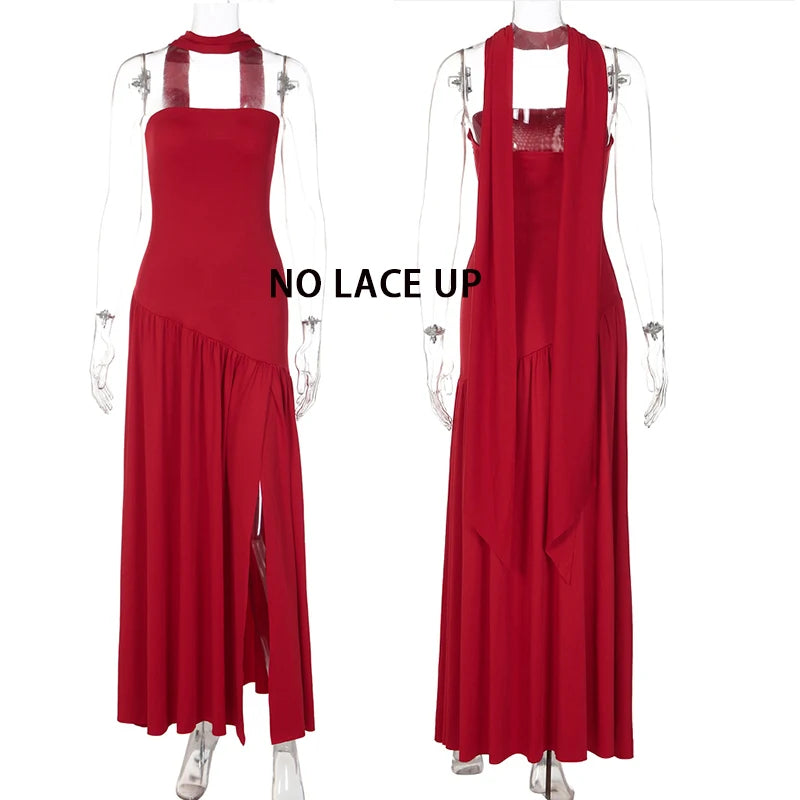 Giyu Sexy Evening Party Dresses Women 2025 Autumn Summer Maxi Long Dress Elegant Strapless Split Backless Pleated Dress