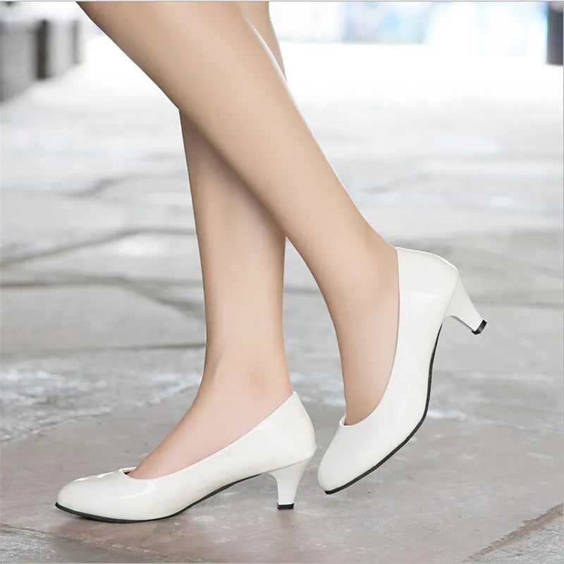 Shoes Ladies Pumps Medium Heel Nude Sexy High Heels Weeding Shoes Women Office Work White Pumps Party Shoes
