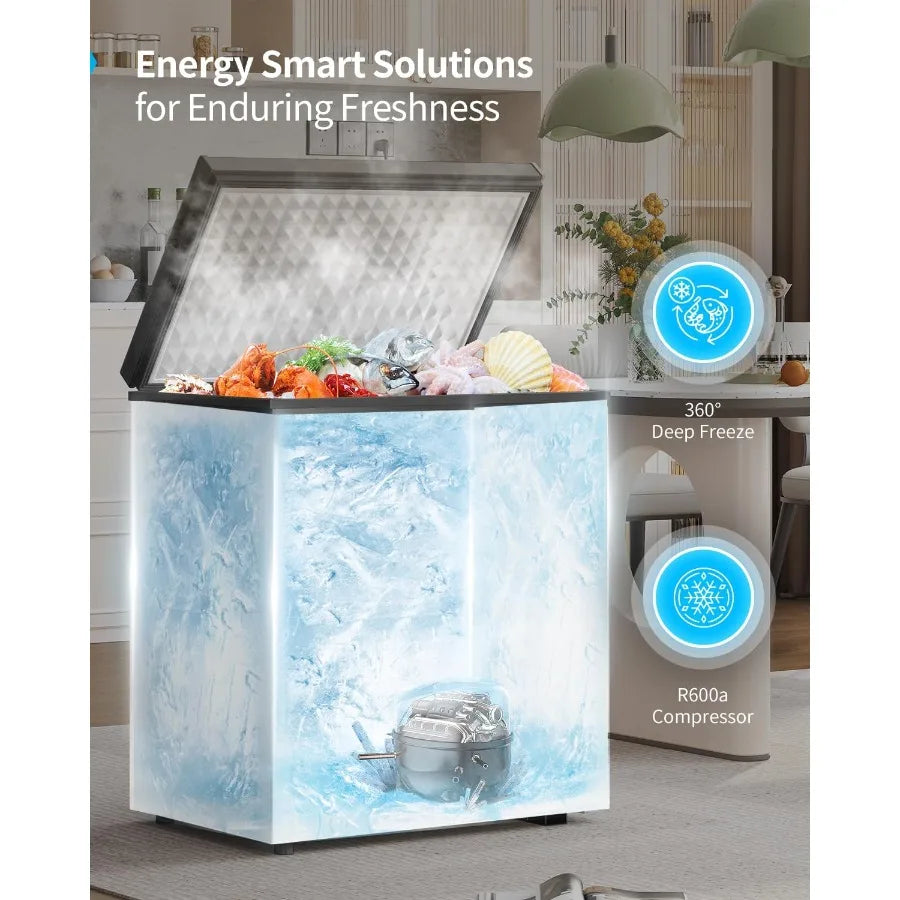 7.0 Cubic Feet Compact Chest Freezer Energy Saving Top Opening Deep Freezer with 7 Level Adjustable Thermostat and Removable St