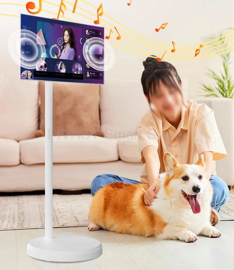 Touch Screen 21.5 24 Inch Smart TV with Floor Stand Monitor Mobile Stand Battery for Fitness Home Office Wireless Casting Audio