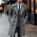 Autumn and Winter Men's Woolen Coat with Double Row Buttons Lapel Long Sleeve Solid Color Windbreaker Pockets Double Breasted