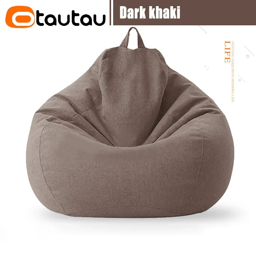 OTAUTAU Filled 70cm Bean Bag Sofa with Filler Big Cotton Linen Lazy BeanBag Bedroom Chair Puff Relax Lounge Couch DD002