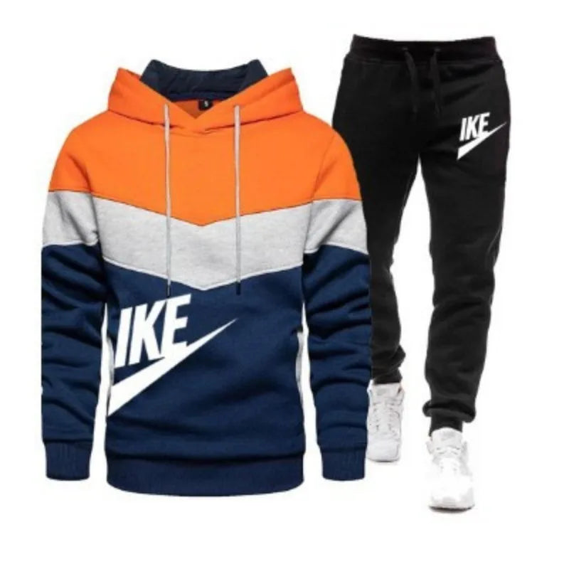 A new autumn and winter fashion combination hooded sweatshirt and sweatpants two-piece men's casual fitness jogging set