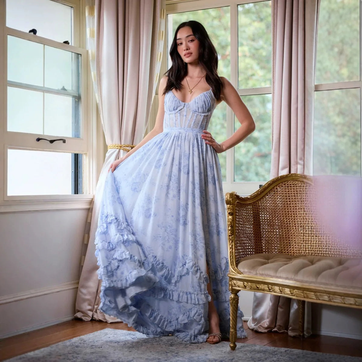 Sexy Summer Beach Dress 2025 Women Spaghetti Strap Vacation Holiday Long Dresses Elegant Ruffles Printed Vestidos Para Mujer