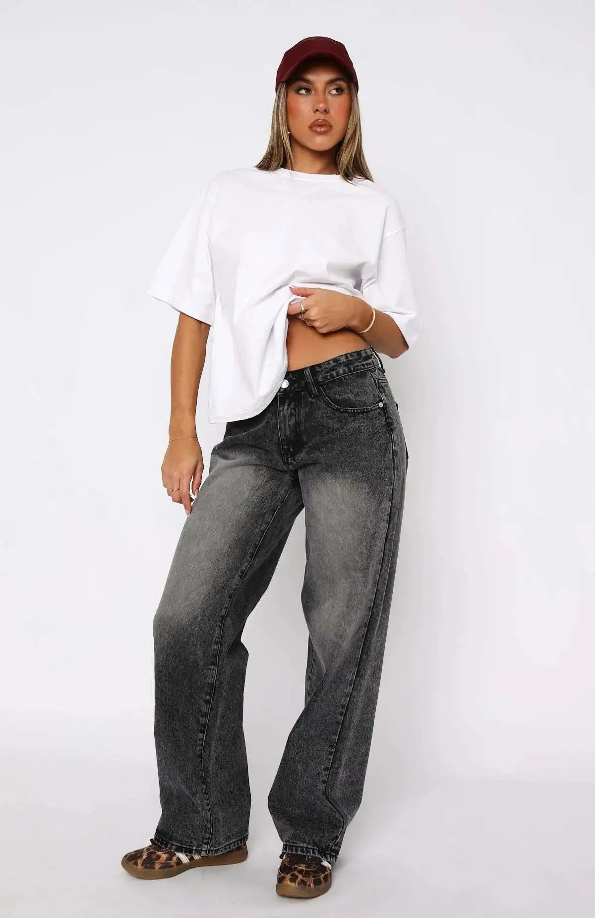 Vintage High-Waist Wide-Leg Jeans – Floor-Length Loose Fit Denim