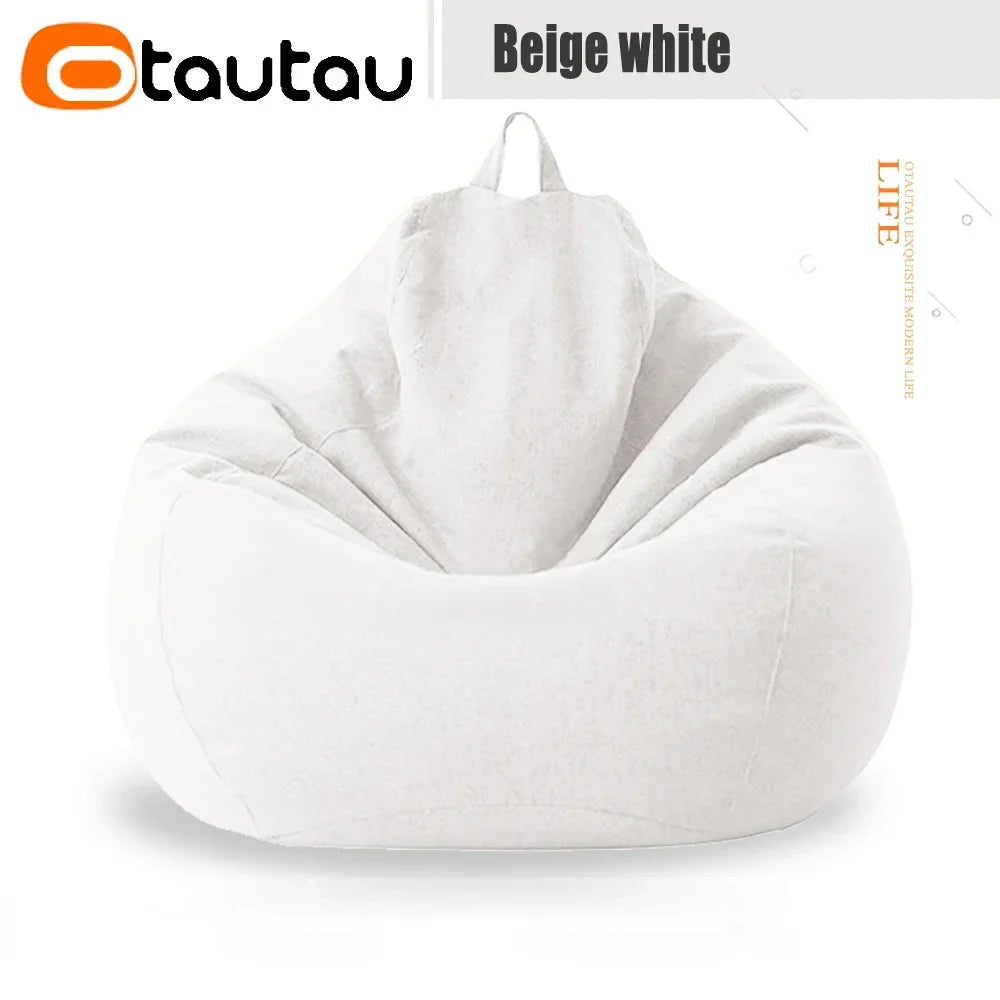 OTAUTAU Filled 70cm Bean Bag Sofa with Filler Big Cotton Linen Lazy BeanBag Bedroom Chair Puff Relax Lounge Couch DD002