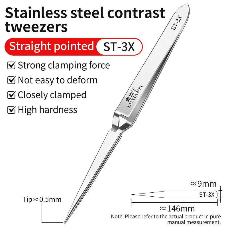 LUXIANZI Stainless Steel Reverse Tweezers Anti-Static Industrial Tweezers Acid Resistant Non-magnetic Precision Forceps Tools