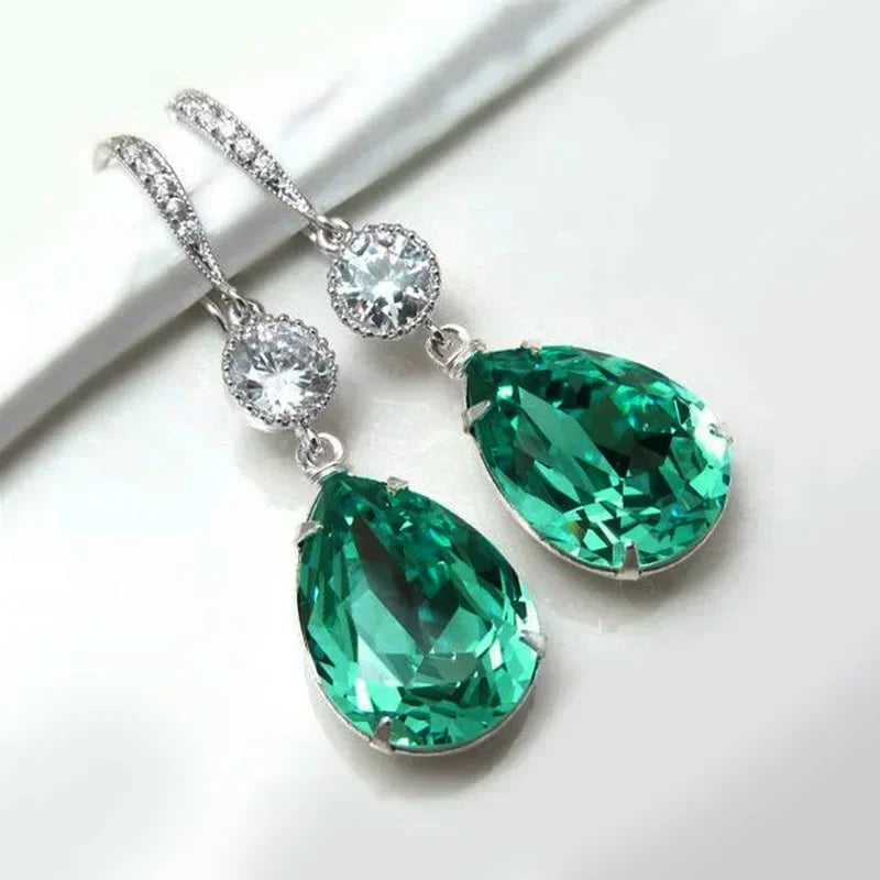 Green Crystal Drop Earrings | Elegant Zirconia Luxury Jewelry for Women