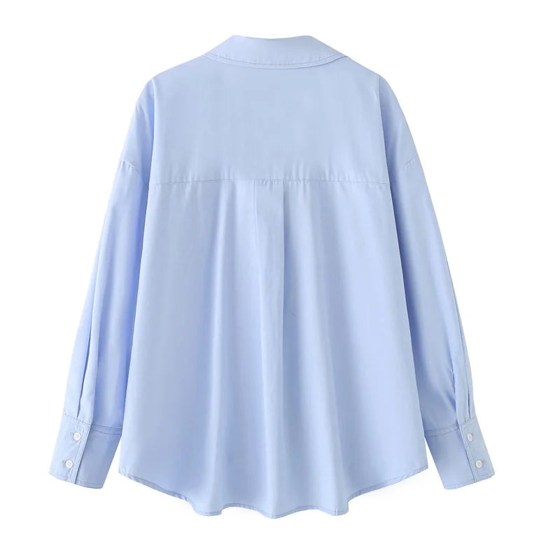 HXAO 2025 Women's Shirt Long Blue Shirt Women Spring Long Sleeve Oversize Shirts Blouses Korean Style Casual Button Up Shirts