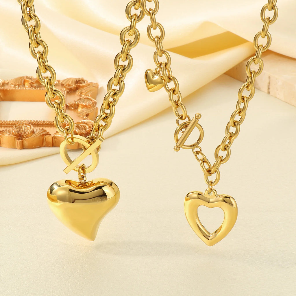 Romantic Heart Pendant Necklace | Gold Stainless Steel Choker for Women