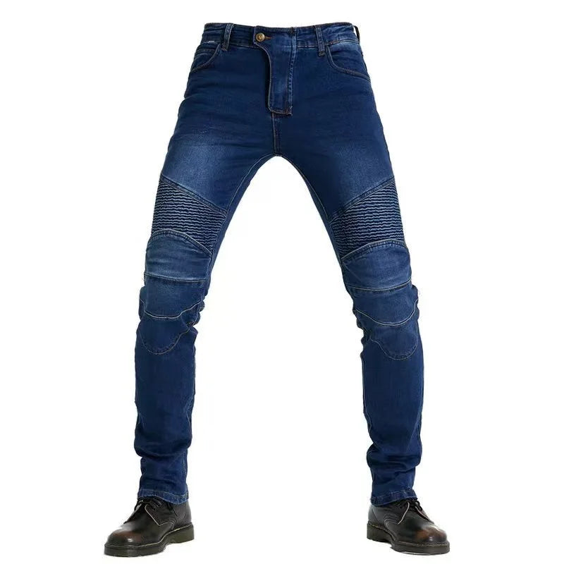 Men Jeans Embroidery Motorcycle Pants Pantalon Motocross Belt Protective Gear option Motorcycle Driver  License Test Motos Jeans