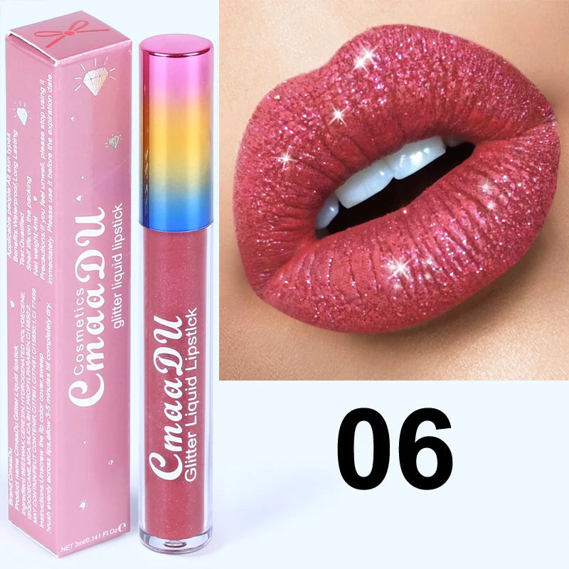 Pearlescent Shimmer Lip Gloss Lipstick Glitter Plumping Waterproof High Shine Lightweight Coral Metallic Y2K Daily Party Makeup