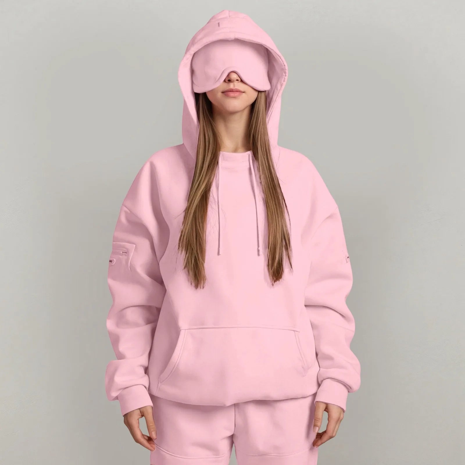 Plus Size Hoodie with Built-In Eye Mask – Oversized Travel Pullover