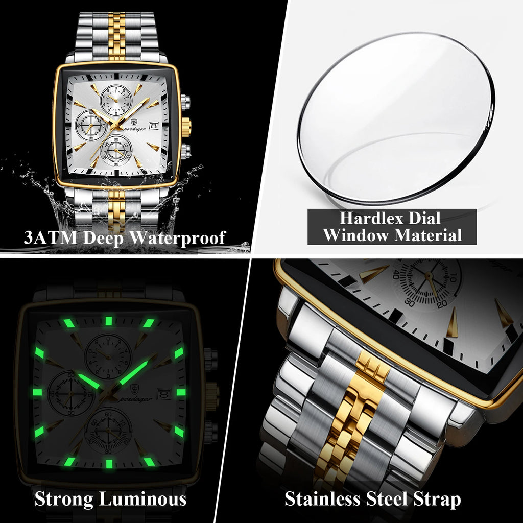 POEDAGAR Top Luxury Business Male Wristwatch Waterproof Luminous Stainless Steel Men Watch Chronograph Date Men's Quartz Watches
