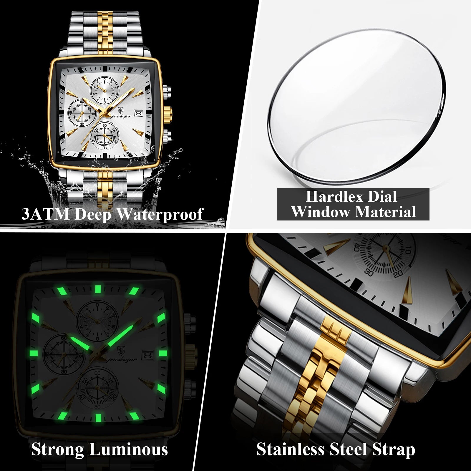 POEDAGAR Top Luxury Business Male Wristwatch Waterproof Luminous Stainless Steel Men Watch Chronograph Date Men's Quartz Watches