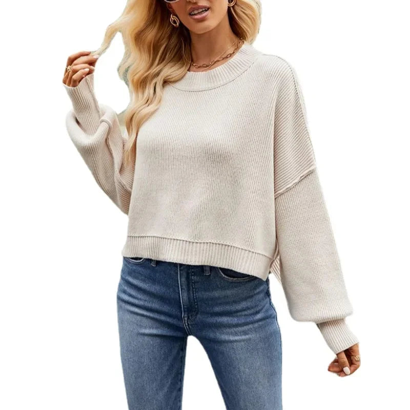 Women’s Solid Color Knit Sweater – Elegant Pullover, Soft Cozy Knitwear Top (Season’s Best Seller)