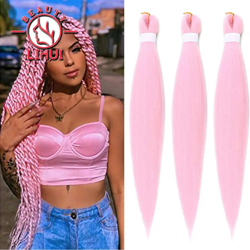 LIHUI Pre-Stretched Jumbo Braids — 26" 90 g Synthetic (Red/Pink, Frosted Colors)