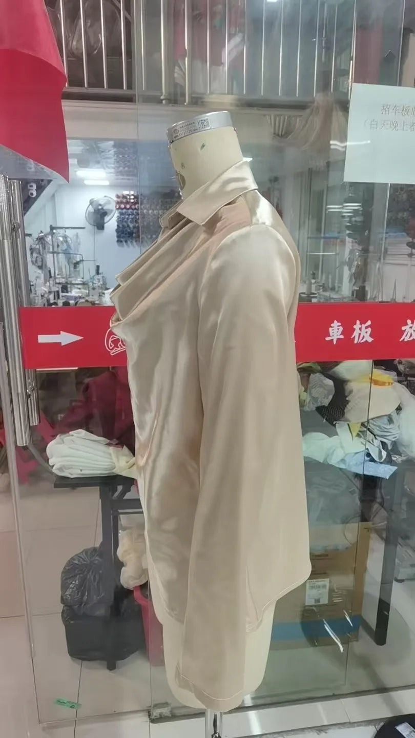 Elegant Women's Satin Shirt Blouse New Print V-neck Swing Neck Long-sleeved Solid Color Loose Shirt Casual Top Office Ladies