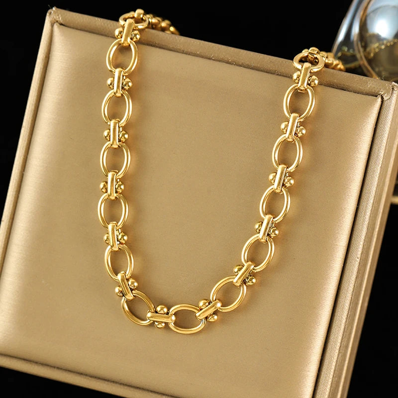 316L Gold Stainless Steel Chain Necklace | Trendy Punk Waterproof Jewelry for Women