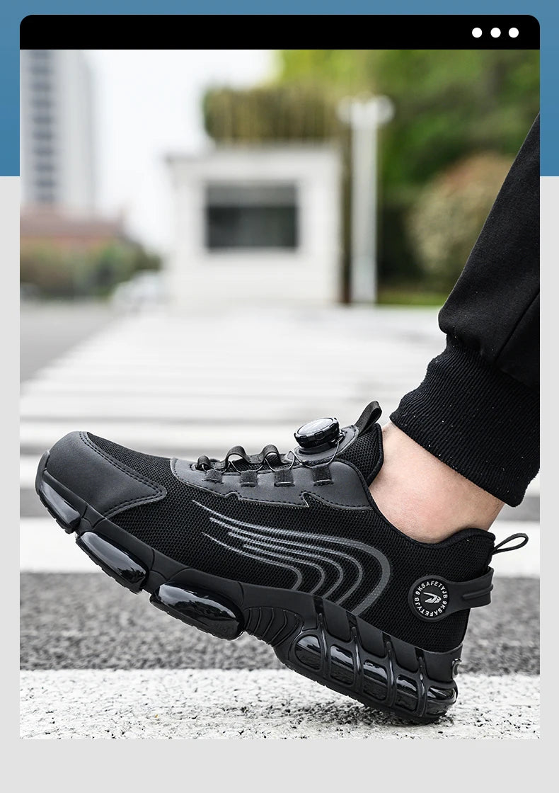 Rotary Buckle Work Safety Shoes For Men and Women Air Soft Sole Lightweight Protective Work Sneakers Men Breathable Boots