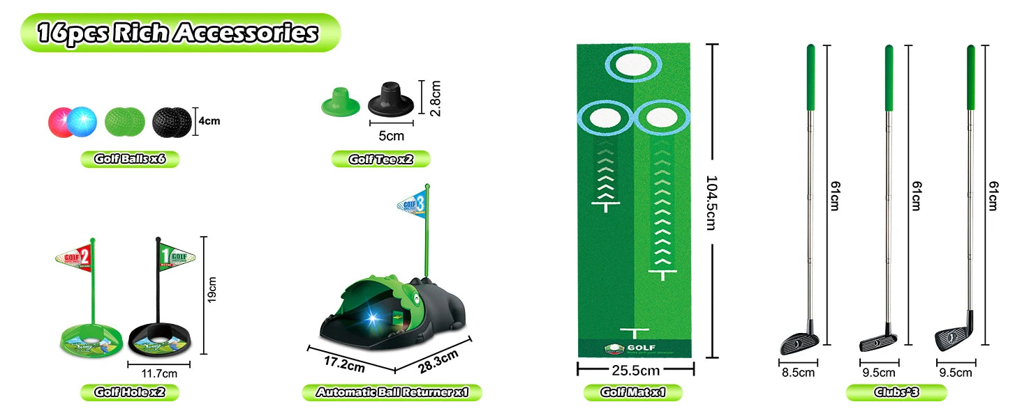 Kids Toy Golf Set Auto Returner Night Light Golf Balls Mat Toddler Mini Golf Game Indoor Outdoor Sports Toys Boys Christmas Gift