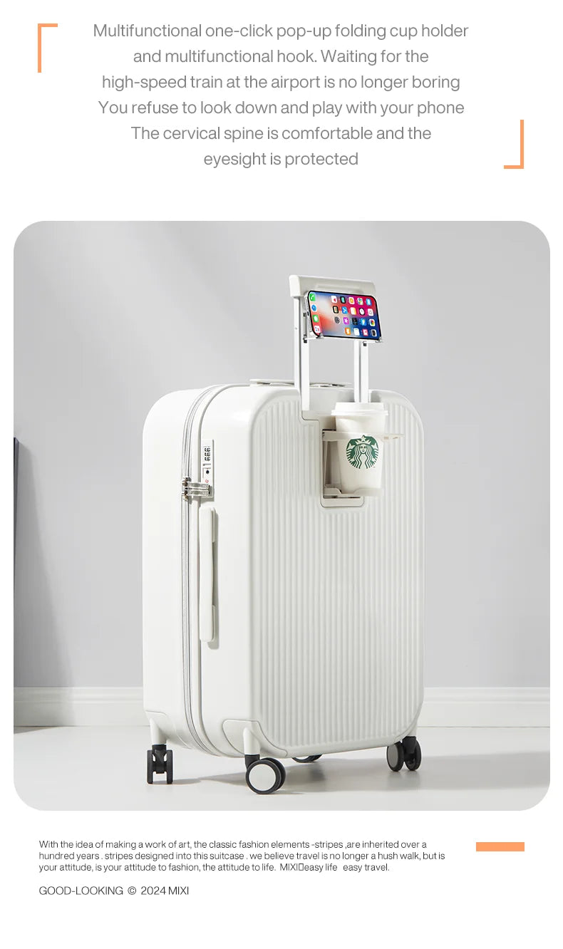 Mixi Carry On Luggage with Cup Phone Holder Hard Shell Rolling Travel Suitcase with Spinner Wheels 20 24 26 Inch M9290