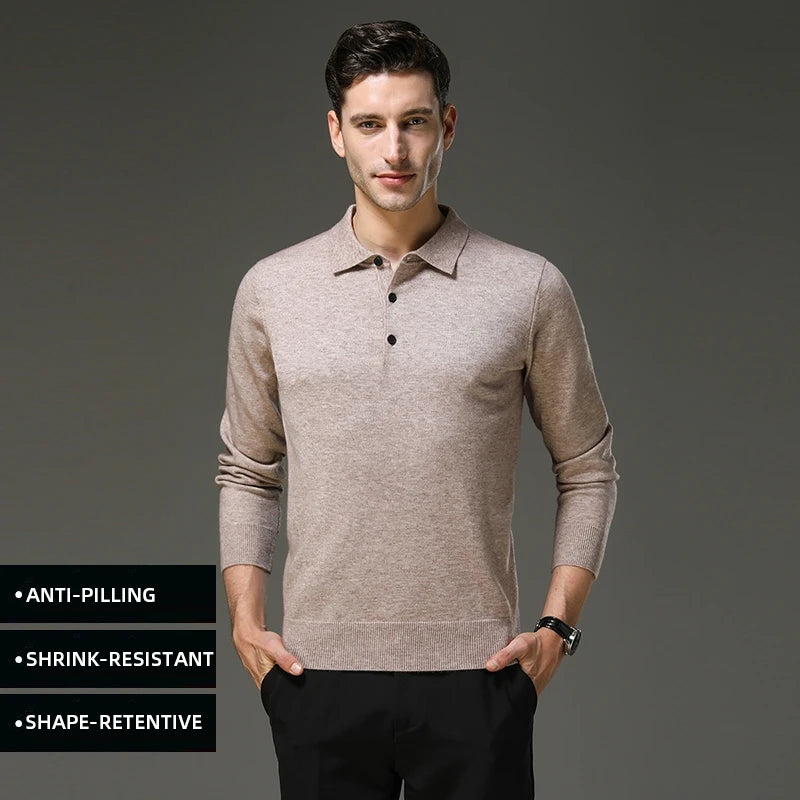 Top Grade Anti-Pilling New Fashion Men Knit Pullover Turndown Collar Autum Winter Slim Fit Warm Sweater Business Casual Jumper