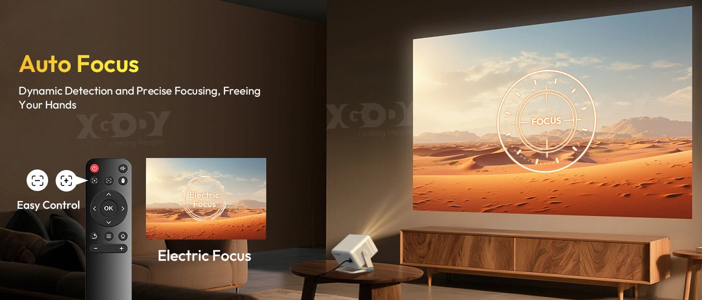 XGODY A6 PRO 4K Native 1080P 650 ANSI Smart Projector AI Auto focus Keystone Correction 360° Portable Projector  Home Cinema