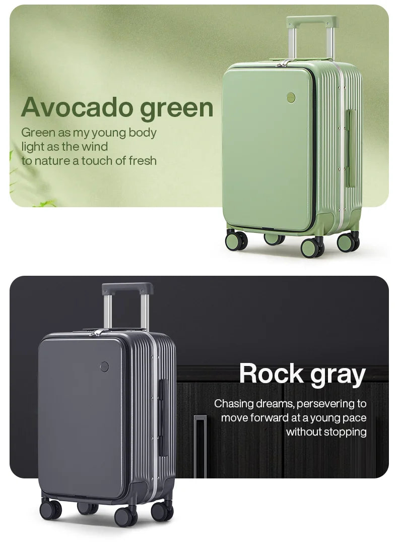 Mixi New Aluminum Frame Suitcase Carry On Rolling Luggage with USB Port Boarding Cabin Cup and Phone Holder 20 24 Inch