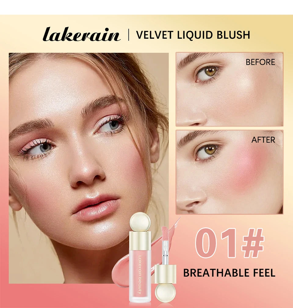 Lakerain Velvet Liquid Blush Orange Peach Face Pigment Lasting Beauty Natural-Looking Cheek Tint Cream Blush Makeup