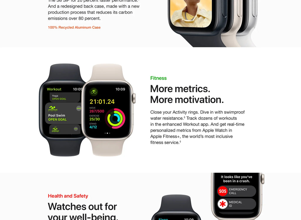 Apple Watch SE (2nd Gen) GPS Smartwatch — Aluminum Case + Sport Band