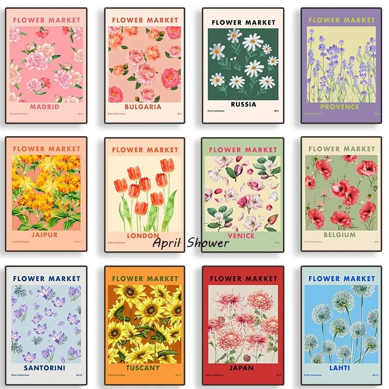 Boho Flower Market Retro Wall Art – Minimalist Canvas Print