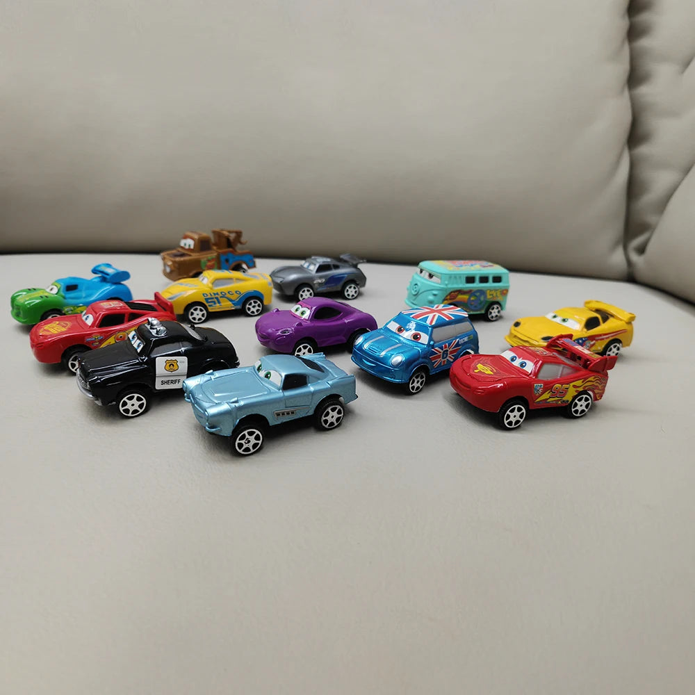 12pcs/Set Hot Sale Pixar Cars Lightning Mcqueen Jackson Storm Mater Pvc Model Back-Force Car Toy For Kids Birthday Gift Set