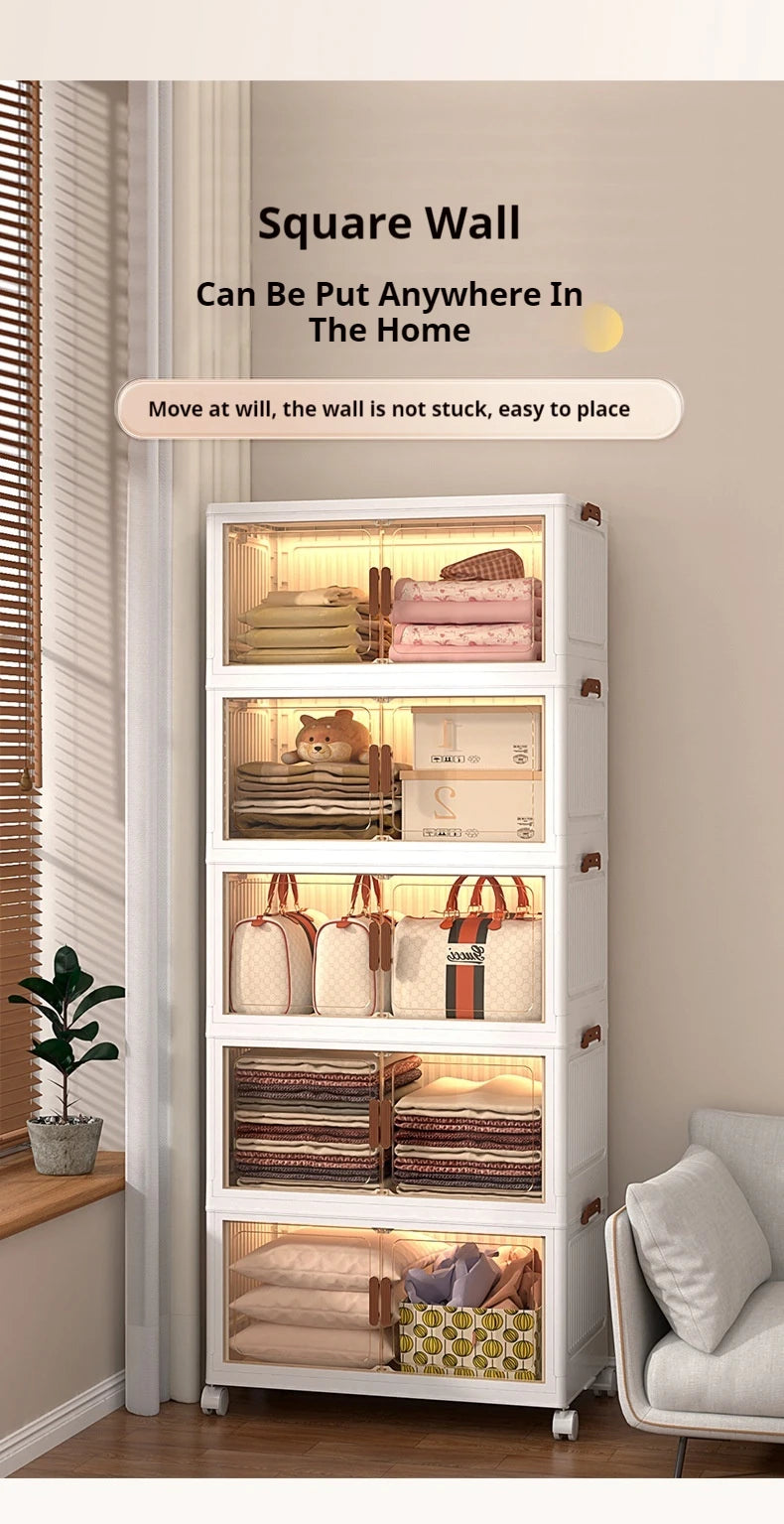 2025 Folding Living Room Cabinet Multifunction Closet Organizer With Wheel Stackable Sundries Large Capacity Storage Box Shelf