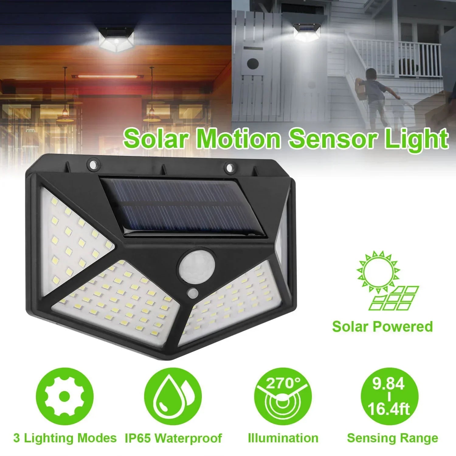 ESMARTER 100-LED Solar Motion Sensor Light (IP65, 270° Wide Beam)