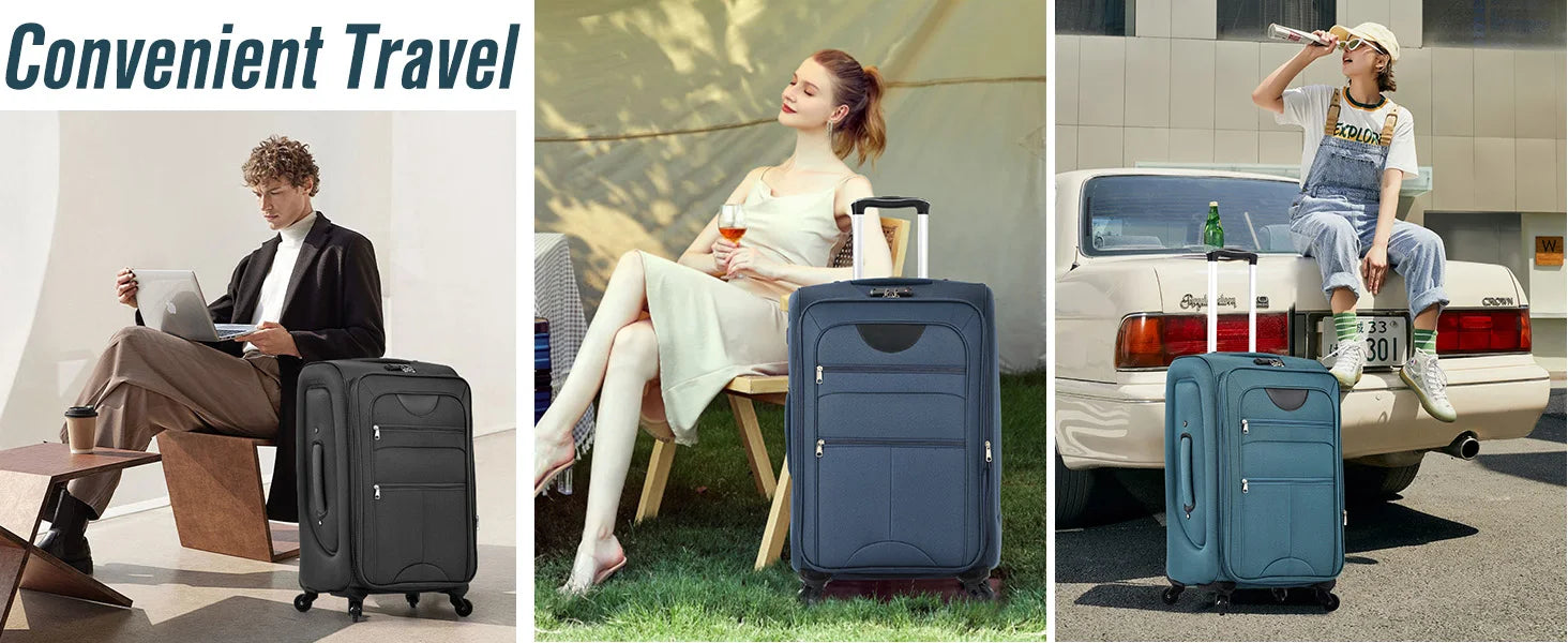 Softside Luggage Expandable 5 Piece Set Suitcase with Duffel Bag Upright Spinner Softshell Lightweight Luggage Travel Set