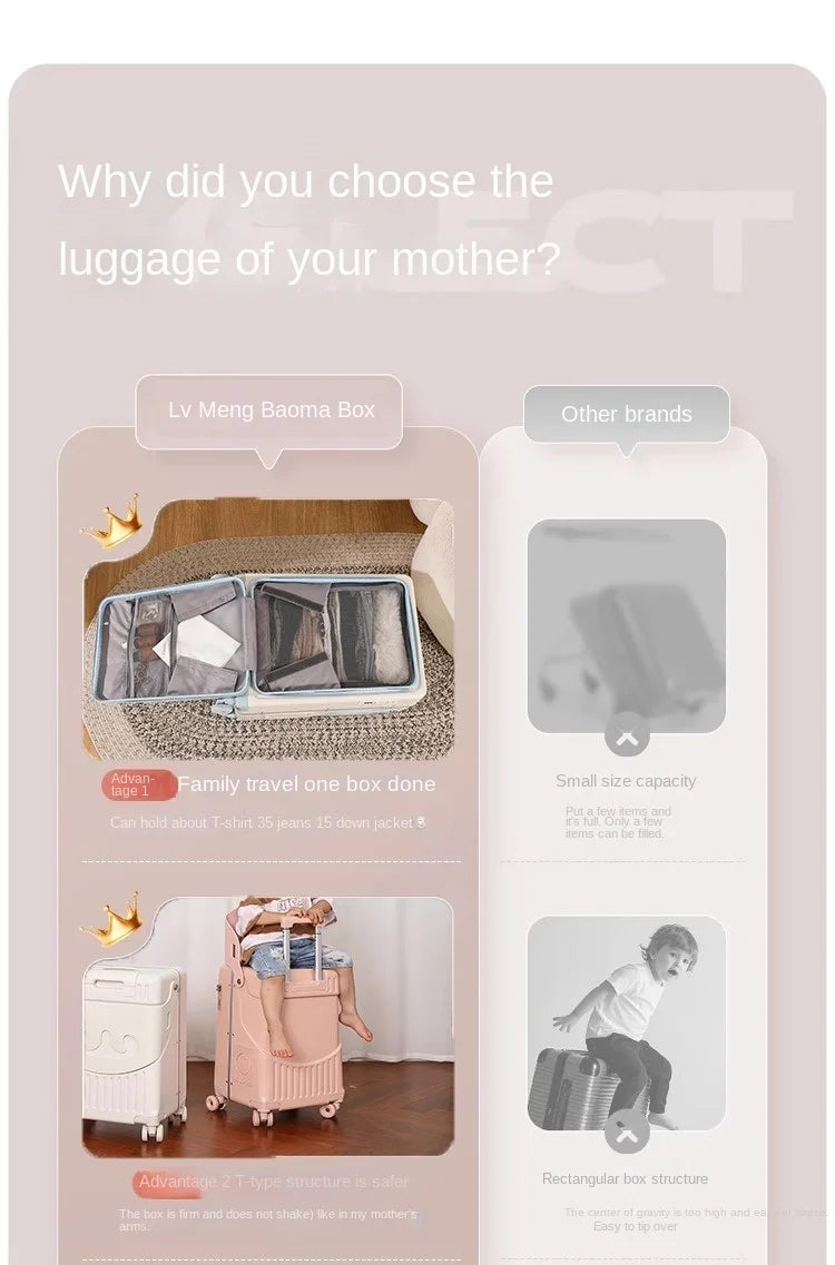 2025 New suitcase for children can Sit 20/22 inch Ride on Luggage Front Opening Sturdy Thickened Travel suitcase with Cup Holder