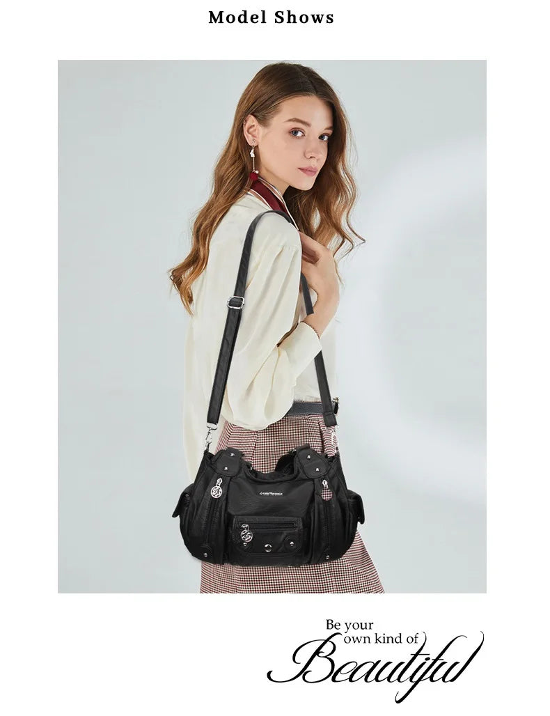 Angel Bag Women Handbags Satchel Top-handle Soft PU Shoulder Bag Fashion Dumpling Pack Multi-pockets Shoulder Bags Wellet