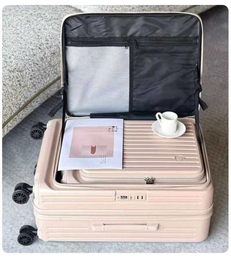 Expandable Hard-Side Trolley Luggage Set with Side Opening - Carry-On & Checked Suitcases, Anti-Shock & Password Lock