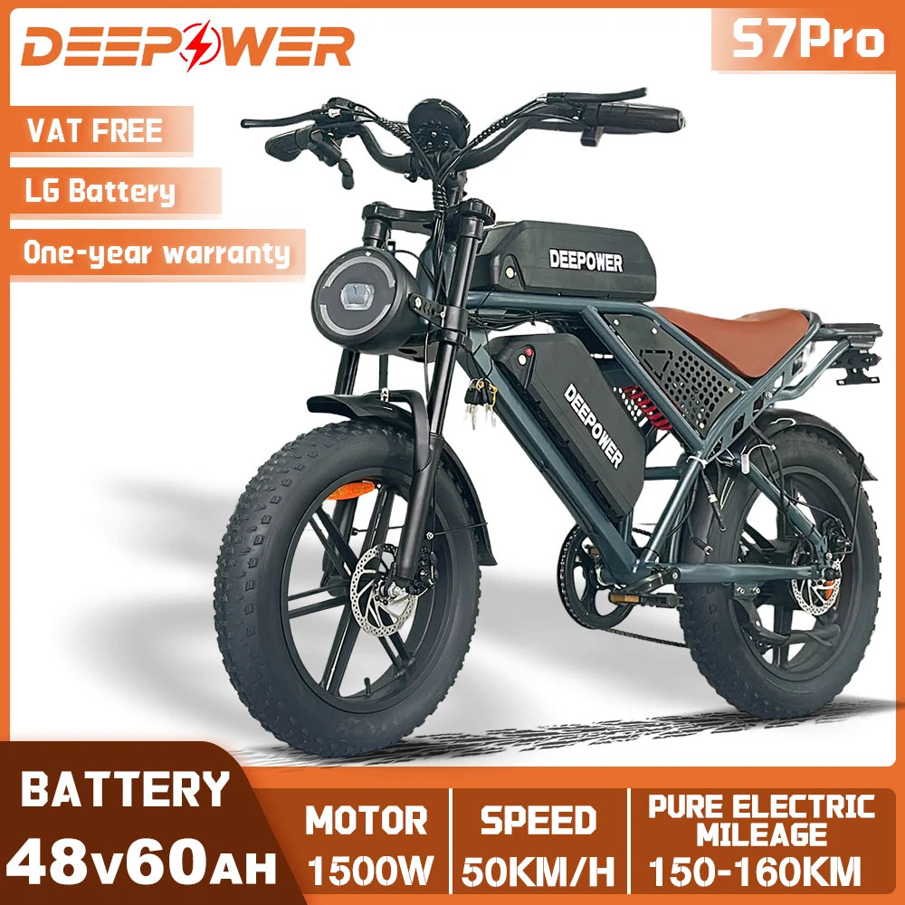 DEEPOWER S7Pro Off-Road Electric Bike — 48V 60Ah LG Battery, 1500W, 20x4 Fat Tires