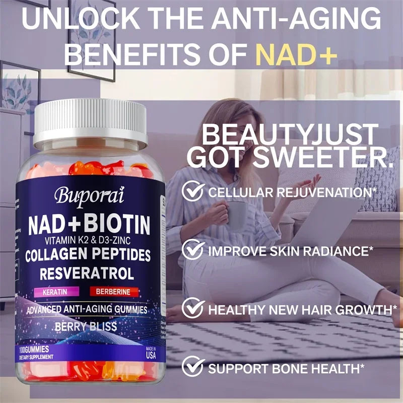 Xemenry NAD+ Resveratrol Berberine & Biotin Anti-Aging Gummies – Cellular Energy, Healthy Aging & Metabolism Support (30/60/100 Gummies)
