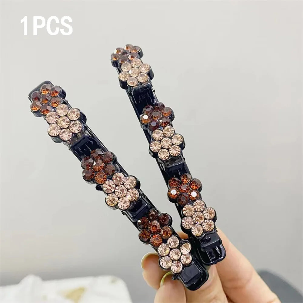New Fashion Sparkling Crystal Stone Braided Hair Clips 6 Flower Hair Accessory For Women Girls