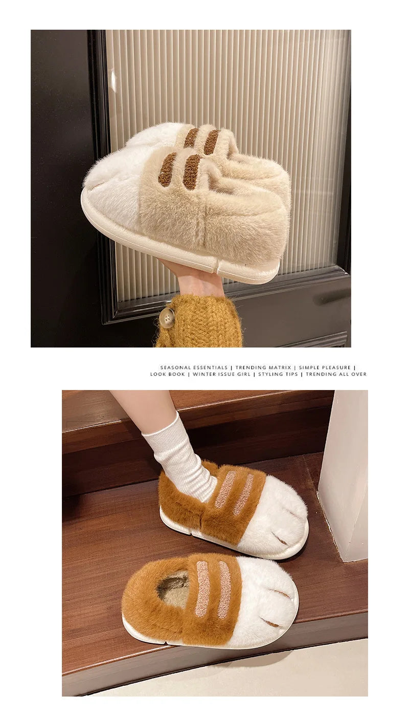 New Adorable Kitty Claw Slippers Women's Home Shoes Non Slip Furry Mules Female Fashion Warm Fluffy Slides Outdoor Cat Slippers