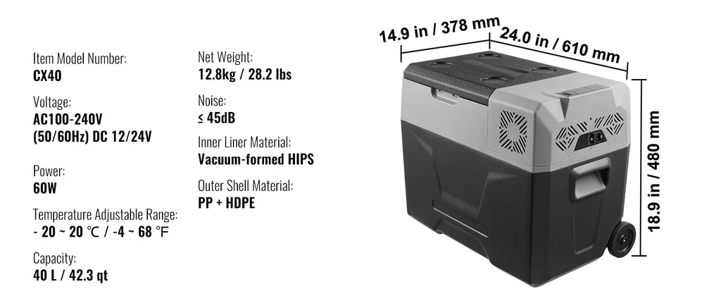 SucceBuy Car Refrigerator 12 Volt Car Refrigerator Fridge Single Zone Portable Freezer  and Handle -4℉-68℉ 12/24V DC and Cooler