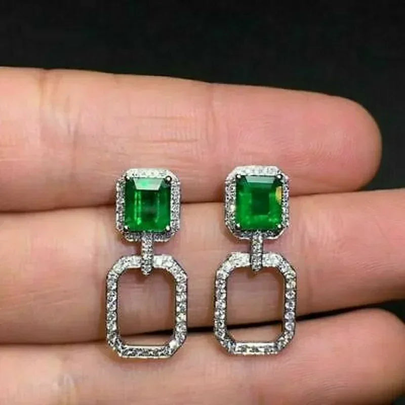 Green Crystal Drop Earrings | Elegant Zirconia Luxury Jewelry for Women