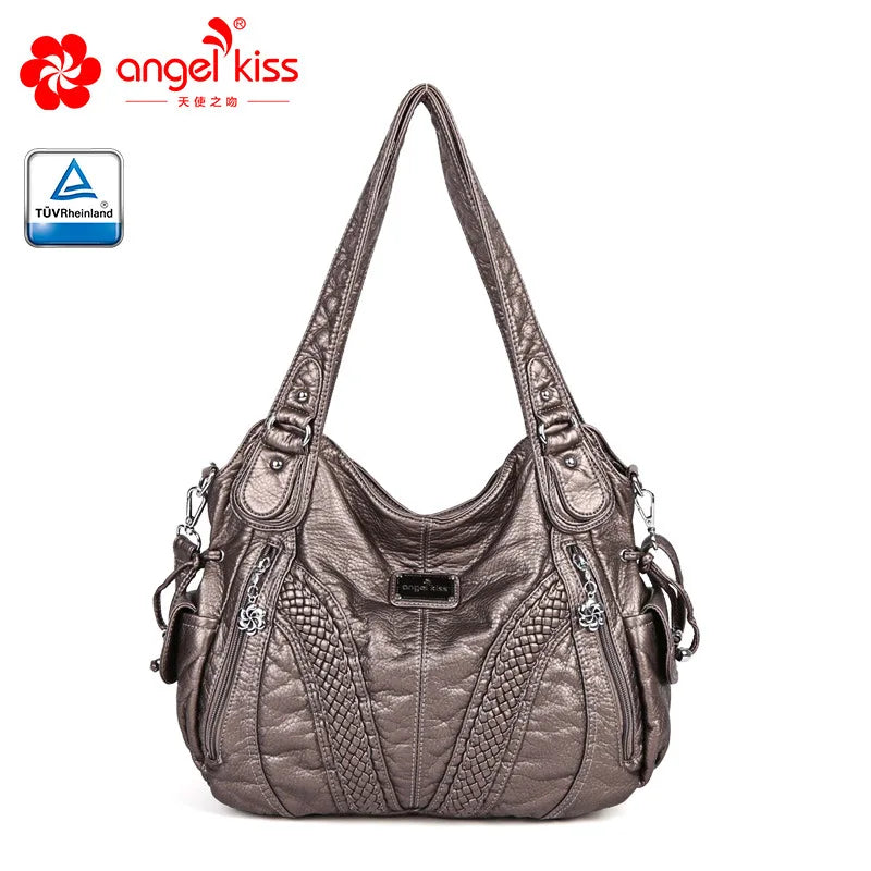 Angel kiss Women Handbags Satchel Top-handle Handbag 2023 PU Shoulder Bag Soft Dumpling Pack Multi-pockets Shoulder Purse Bags